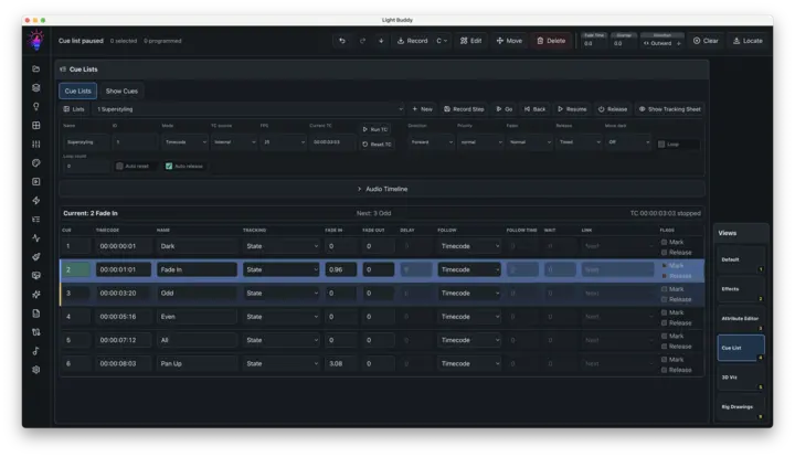 Cue list editor