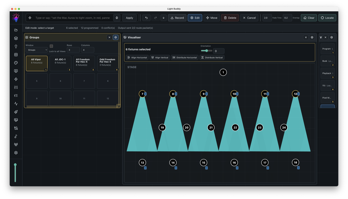 LightBuddy customisable layout views with docked panels and workspace controls